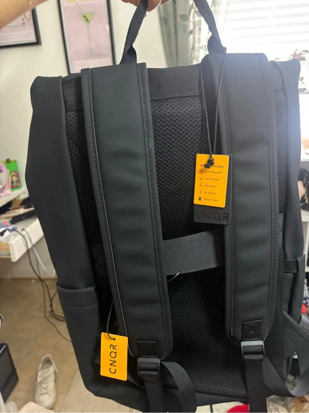 Men's Black Roll-Top Backpack with Buckle Closure